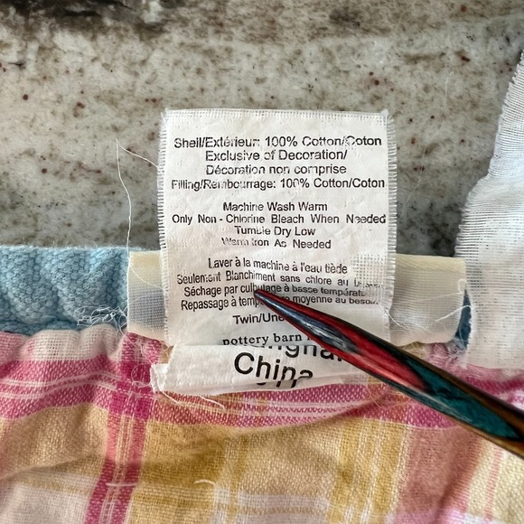 POTTERY BARN KIDS Pastel Madras Twin Bed Quilt Patchwork Pink Blue Yellow Green - Picture 10 of 13